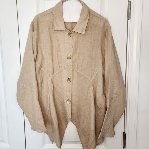 Mill Valley Tops - Mill Valley Clothing Company Beige Linen Button Front Top Size M